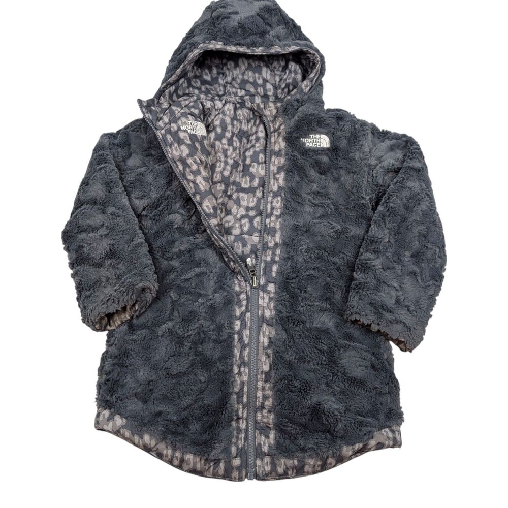 Girls North Face‎ Mossbud Swirl Hooded Parka Jacket Coat Grey Size XS Reversible